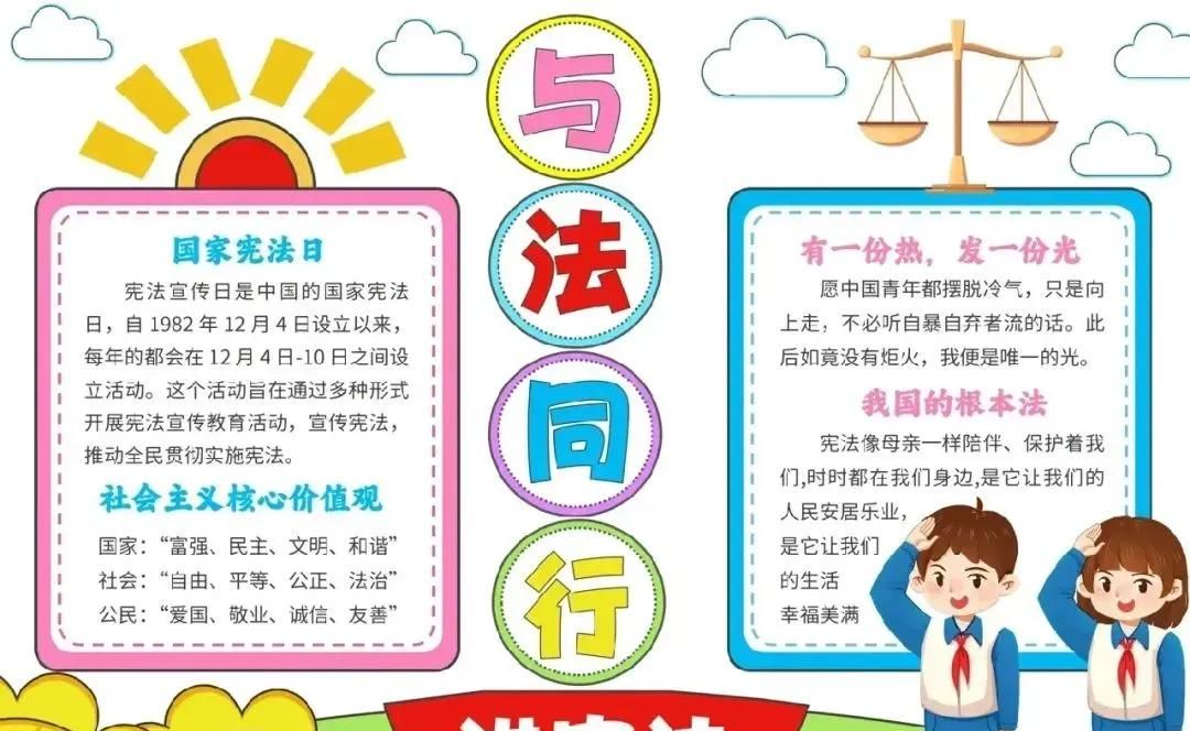 53张宪法手抄报合集：成长路上与法同行，一起学法守法！