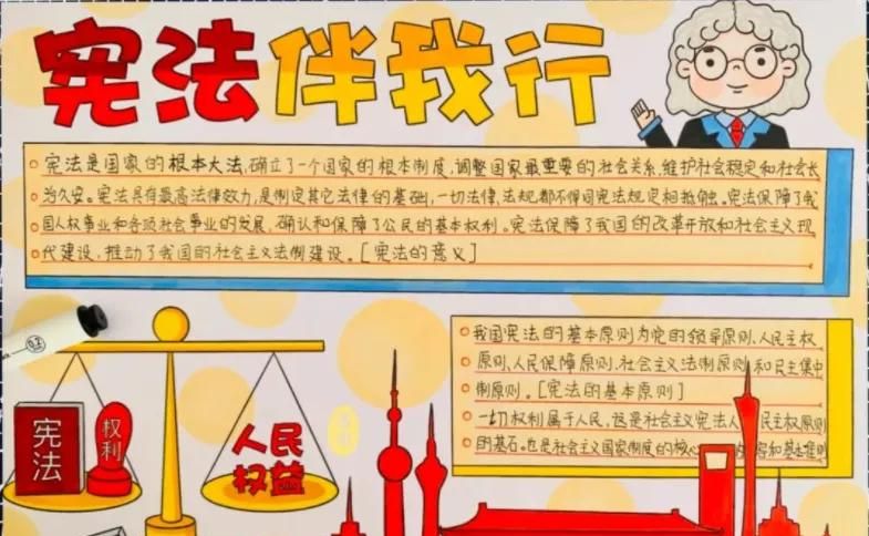 53张宪法手抄报合集：成长路上与法同行，一起学法守法！