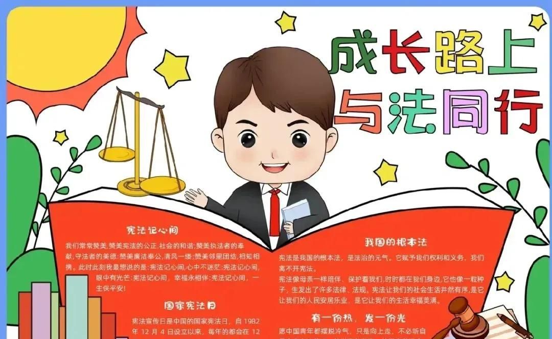 53张宪法手抄报合集：成长路上与法同行，一起学法守法！