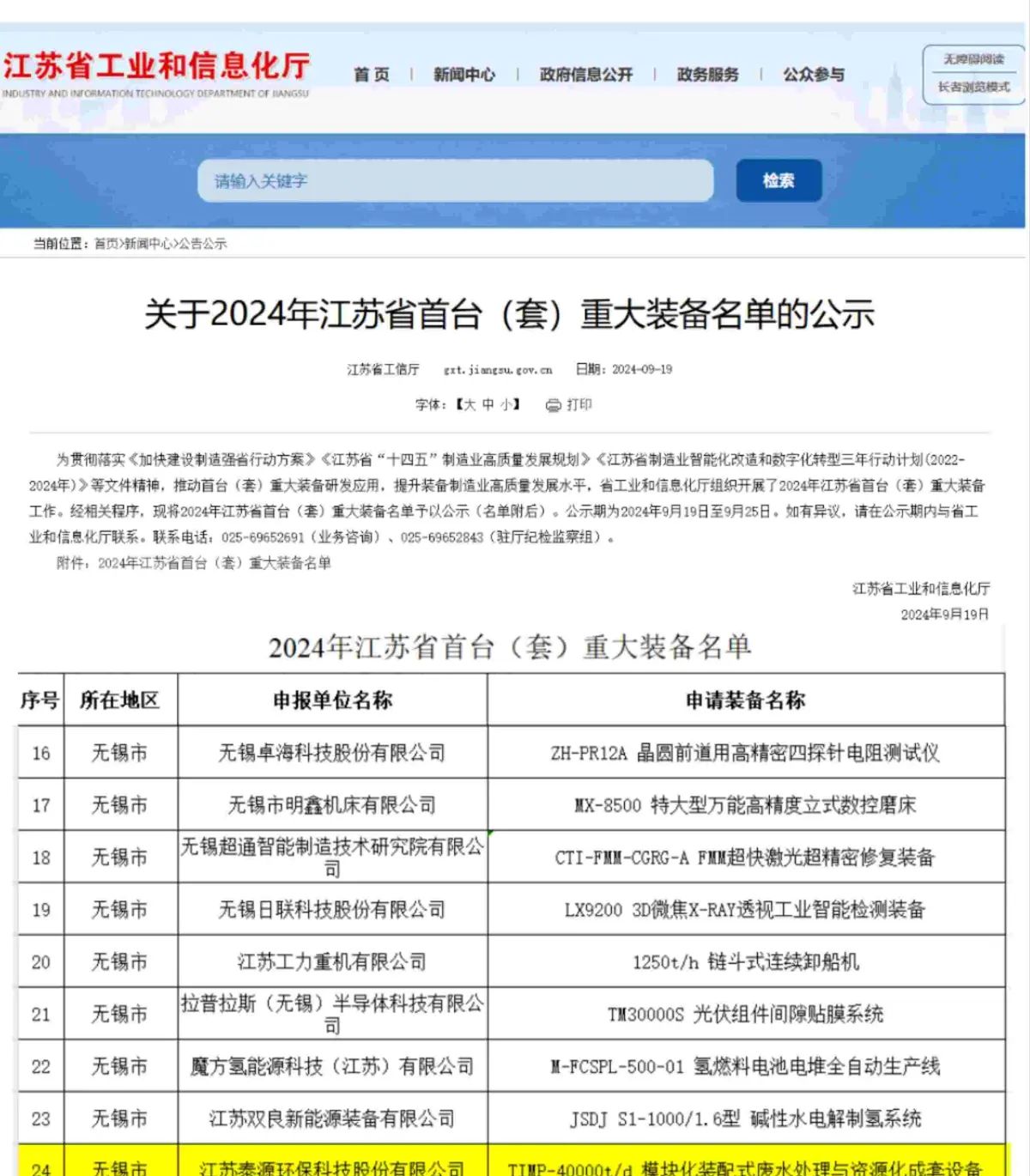 宜兴唯一| 江苏省首台（套）重大装备名单公布 泰源环保独领风骚 - 宋马