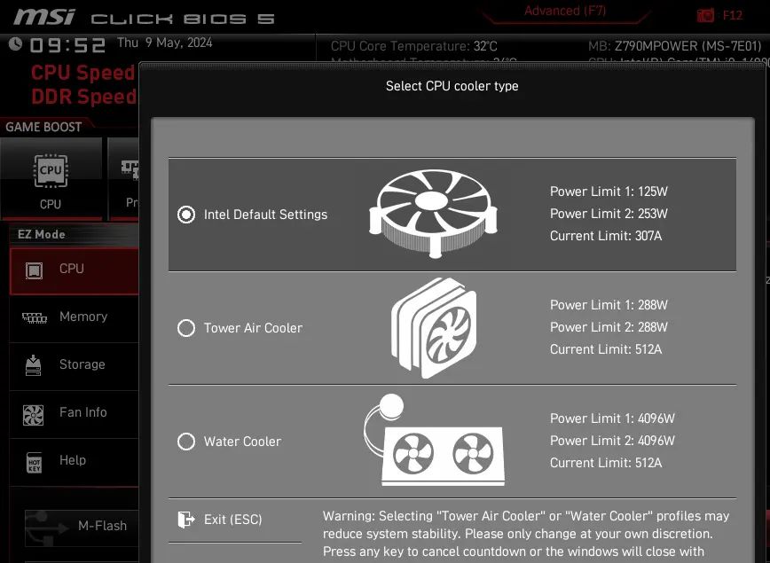 微星Z790主板新增Intel默认设置，提升13/14代核酷睿处理器稳定性