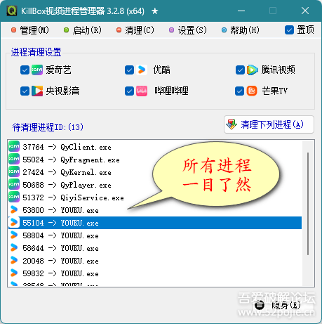 【2025最新】PC端 爱奇艺 优酷 腾讯视频 央视影音 哔哩哔哩 芒果TV视频进程清理 - 宋马