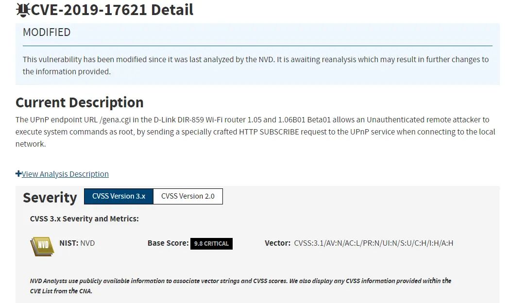 CVE-2019-17621 dlink-822/855 命令注入漏洞复现 - 宋马