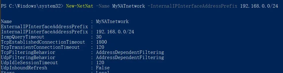Hyper-V VM设置具有NAT的内部交换机
