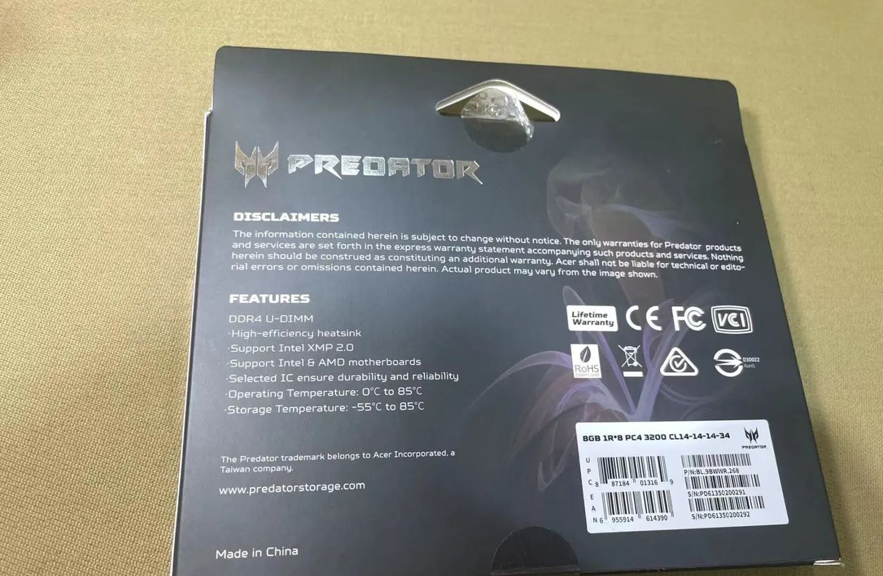 B-DIE 内存中的性价比--宏碁掠夺者Predator 3200MHz