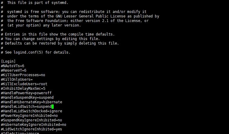 笔记本装了centos7，笔记本合盖不休眠，保持工作状态