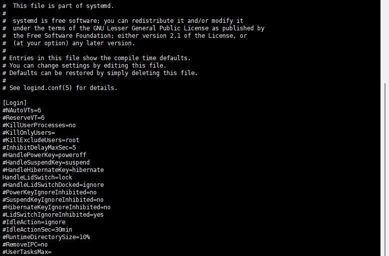 笔记本装了centos7，笔记本合盖不休眠，保持工作状态