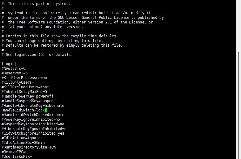 笔记本装了centos7，笔记本合盖不休眠，保持工作状态
