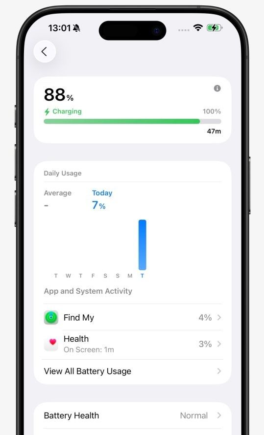 iOS 26告知您iPhone电池需要多长时间才能完成充电