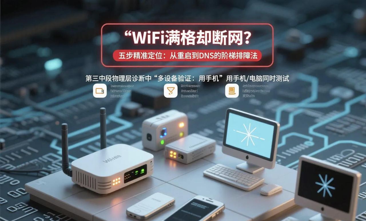 WiFi满格却断网？五步精准定位：从重启到DNS的阶梯排障法