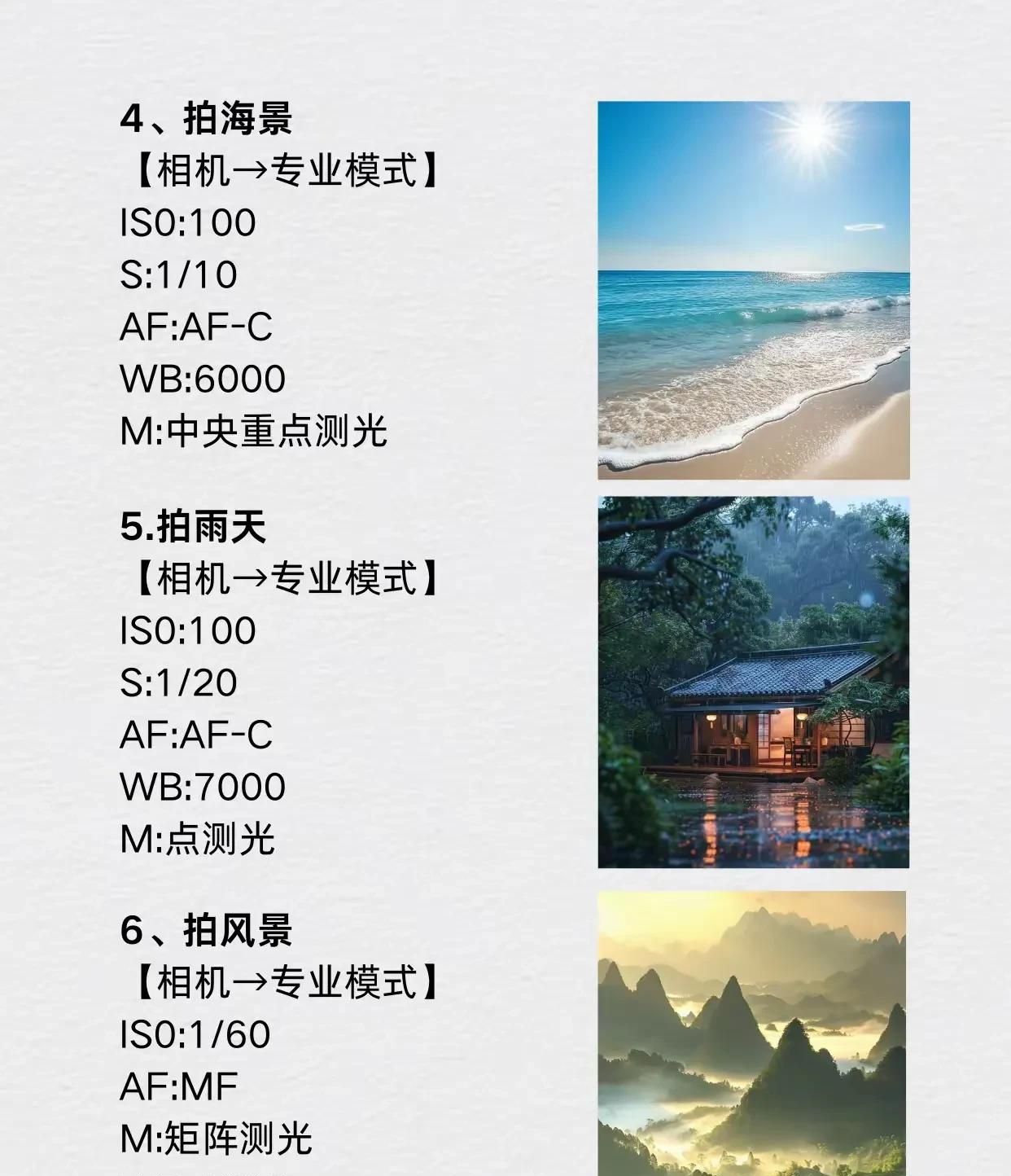 华为手机拍照12个公式，专业模式参数。