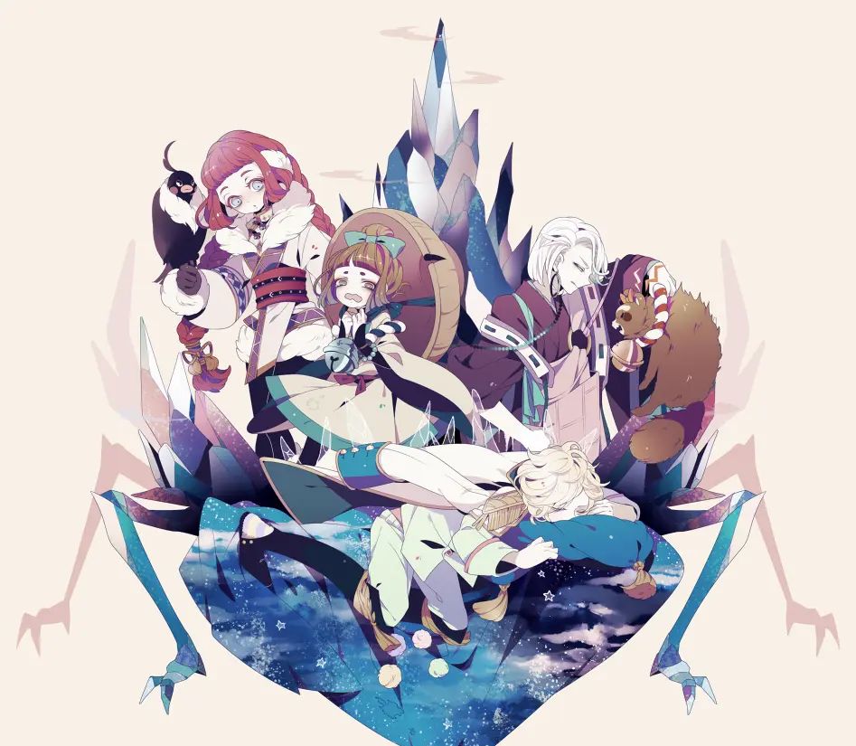 与画面主题相关的元素加以独特的画面构成,配上纯色的背景,人设精致耐看