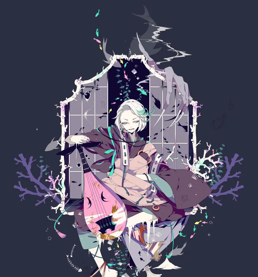 与画面主题相关的元素加以独特的画面构成,配上纯色的背景,人设精致耐看