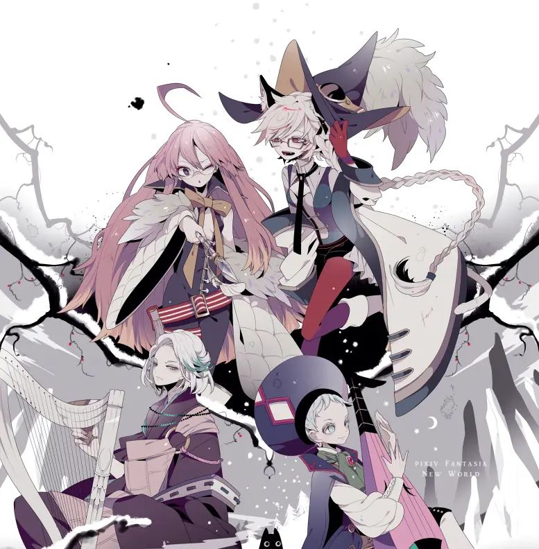 与画面主题相关的元素加以独特的画面构成,配上纯色的背景,人设精致耐看