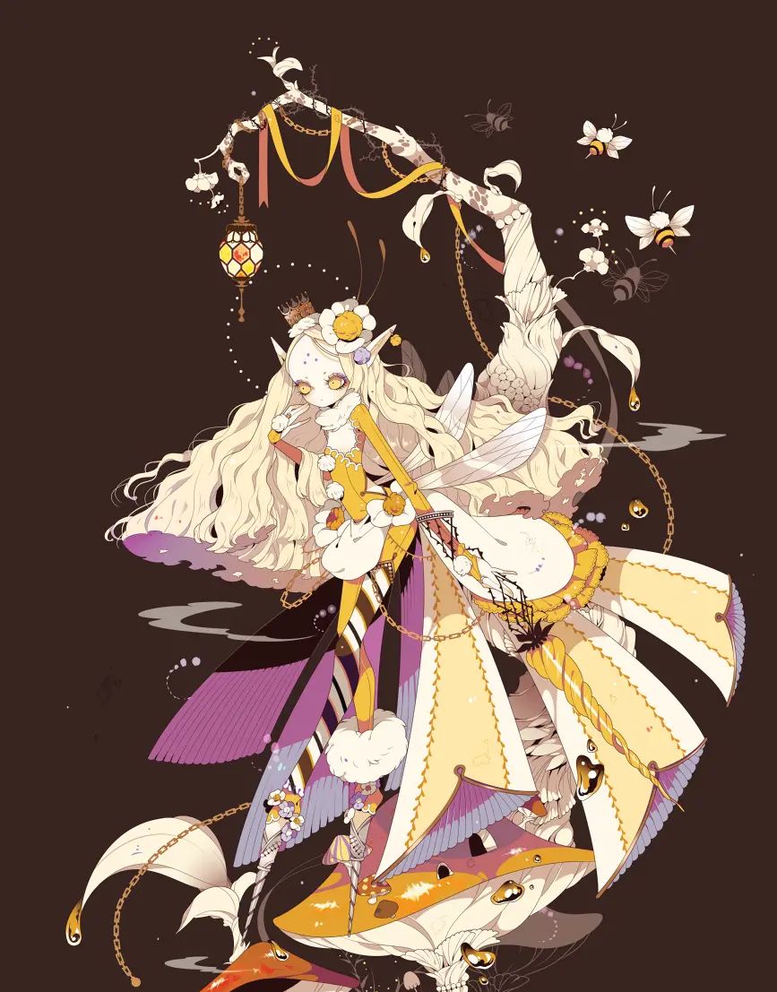 与画面主题相关的元素加以独特的画面构成,配上纯色的背景,人设精致耐看