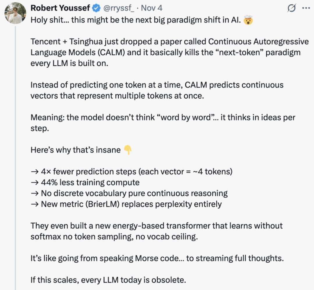 微信、清华提出CALM，新范式实现「离散词元」到「连续向量」