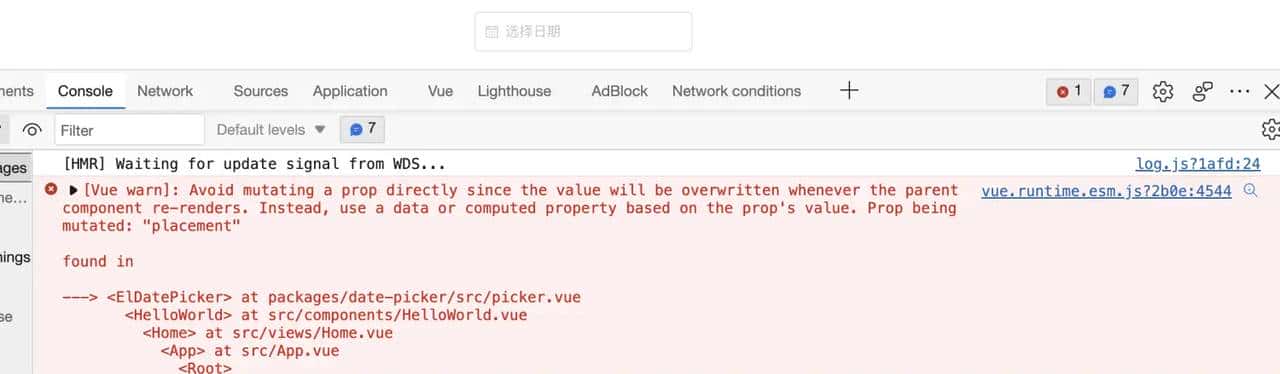 Element-ui的date日期时间组件的bug 报错 prop‘s value. Prop being mutated: “placement“ - 宋马