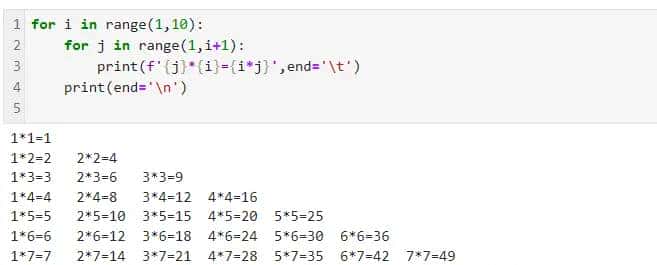 用python打印九九乘法表以及print使用方法 - 宋马