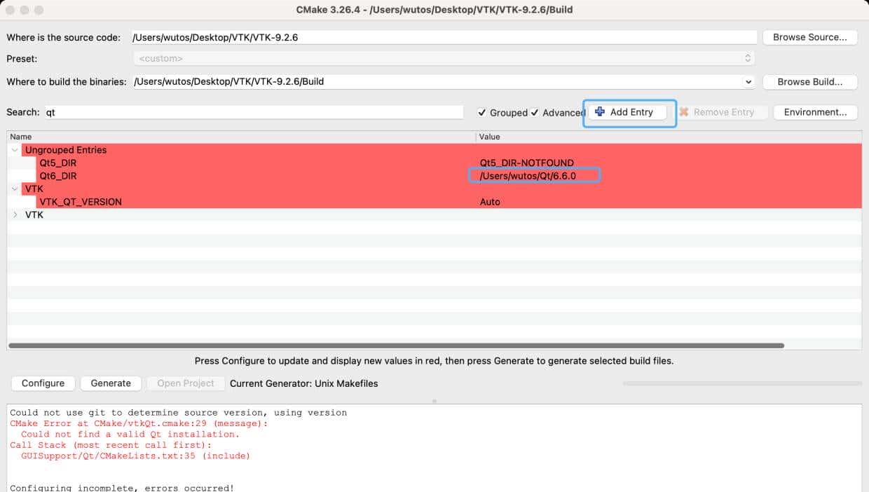 macOS-cmake编译vtk-9.2，Qt6.6.0引用vtk-9.2
