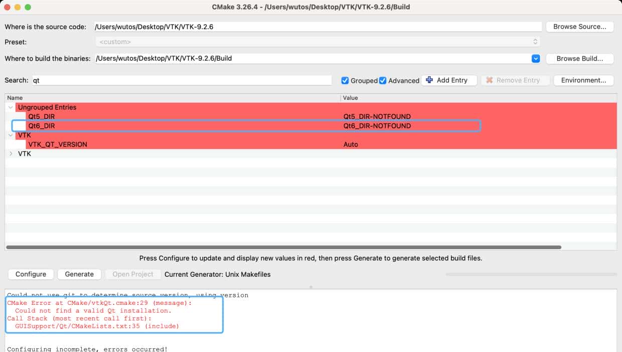 macOS-cmake编译vtk-9.2，Qt6.6.0引用vtk-9.2