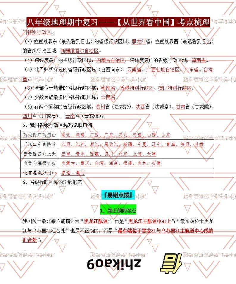 八年级地理期中必考点!从世界看中国提分秘籍,孩子轻松拿满分!