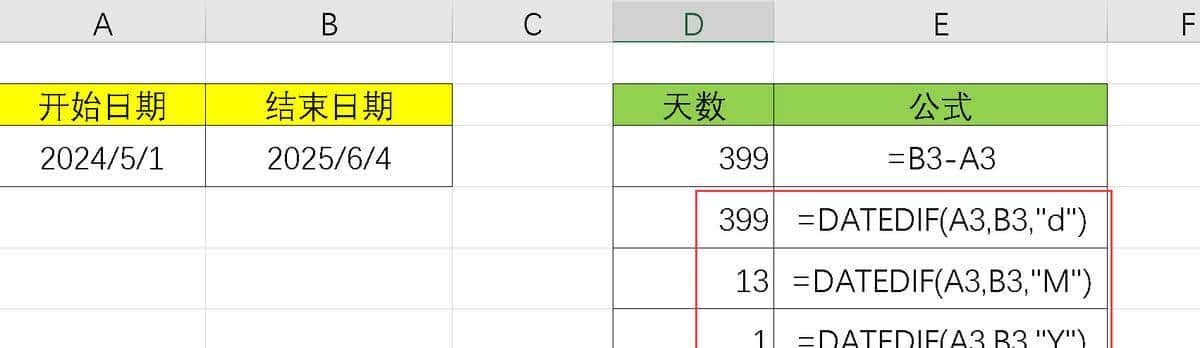 在EXCEL表格里，如何计算两个日期间的天数，5个公式任你选择