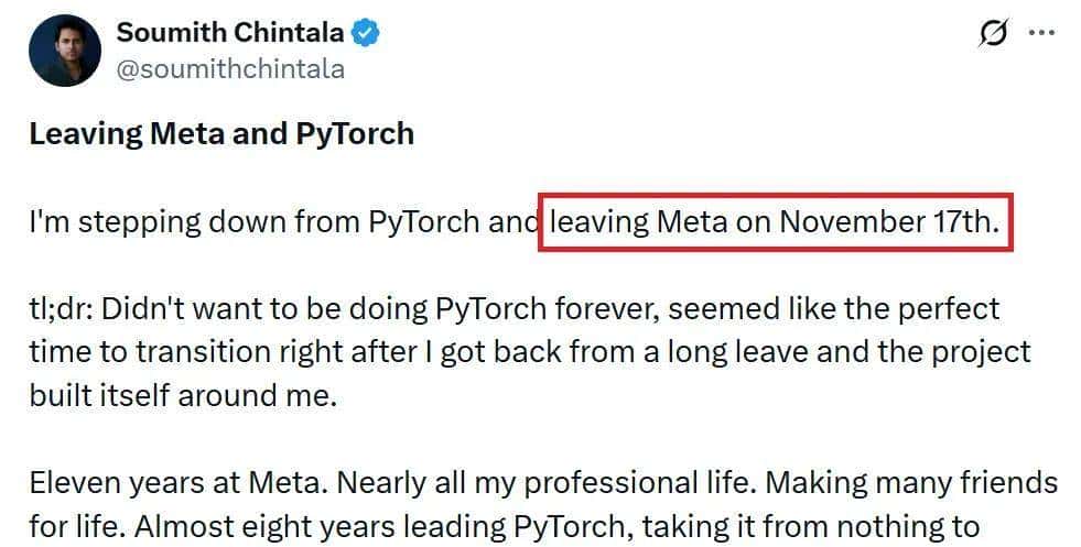 PyTorch之父光速入职TML！离职Meta刚一天，投身500亿估值独角兽