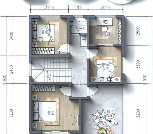 面宽8米，进深11米，三层自建房户型布局！