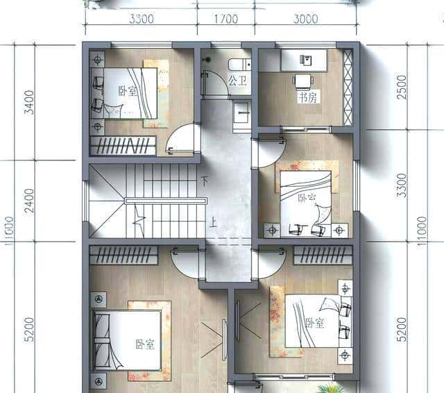 面宽8米，进深11米，三层自建房户型布局！