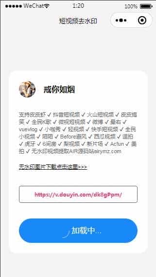 短视频去水印支持多平台微信小程序/支持图集解析/合法域名/ - 宋马