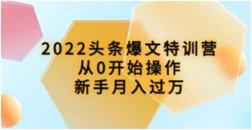 《2022头条爆文特训营》从0开始操作，新手月入过万 - 宋马