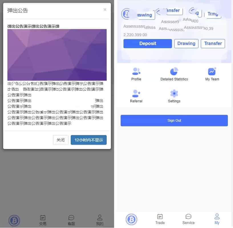 双语言版虚拟币投资系统源码下载 USDT充值 完美运营