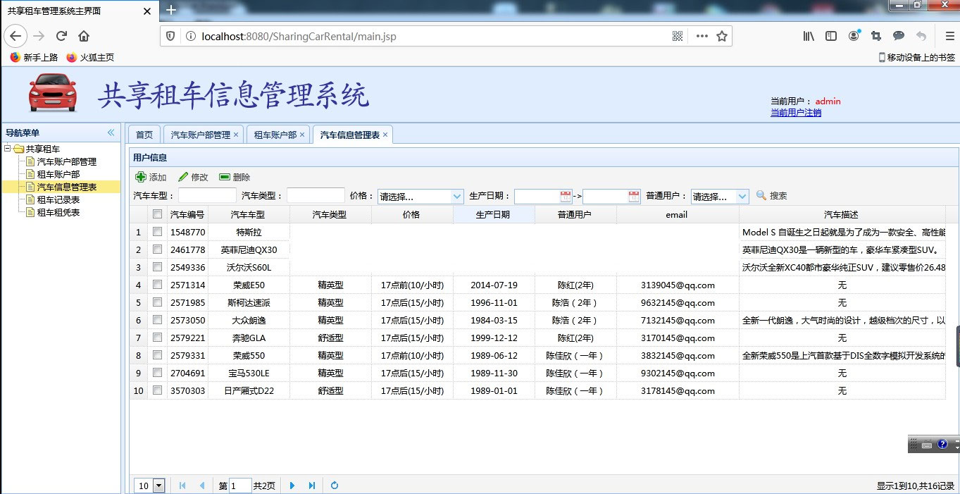 jsp+servlet+jdbc共享租车信息管理系统源码