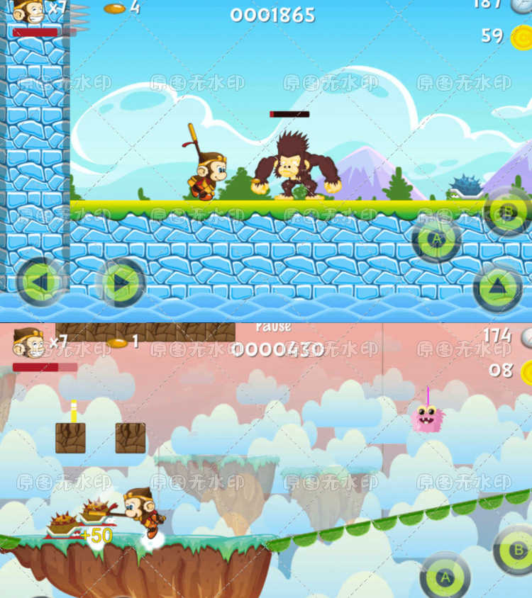 unity3d素材 悟空西游 2D横版游戏源码完整项目超级玛丽风格素材