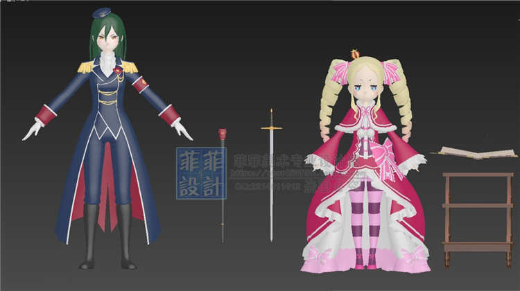 二次元卡通渲染全套角色人物3D模型 shader源码 萌妹子帅哥 3dmax