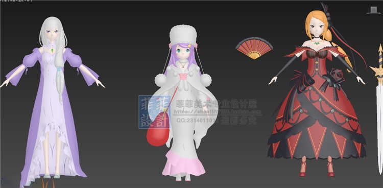 二次元卡通渲染全套角色人物3D模型 shader源码 萌妹子帅哥 3dmax