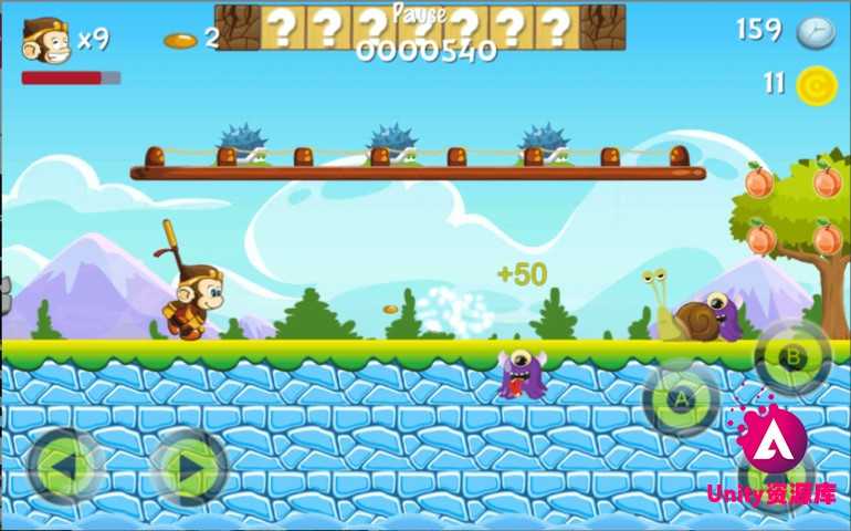 unity3d素材 悟空西游游戏源码 2D横版 类似超级玛丽