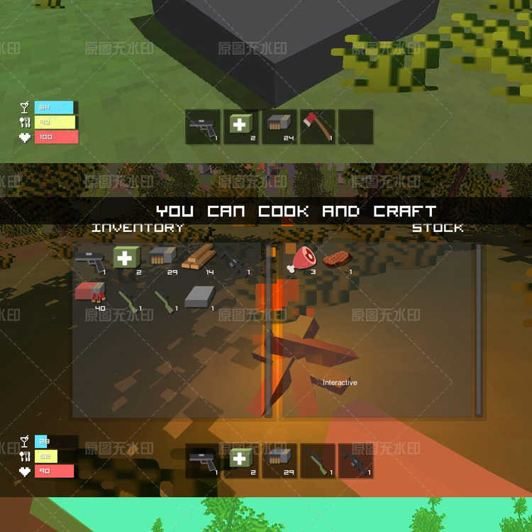 unity3d源码 多人局域网FPS对战游戏 像素我的世界风格射击僵尸