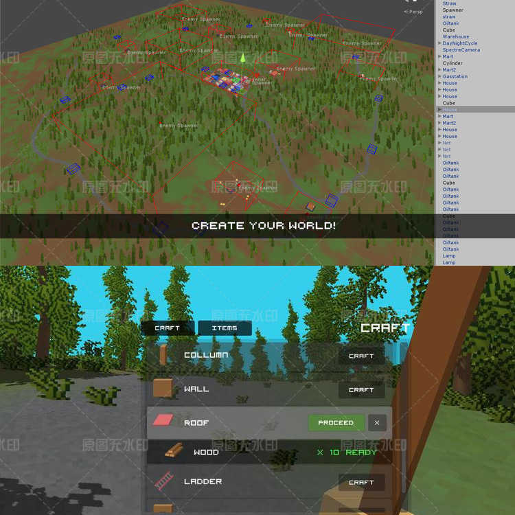 unity3d源码 多人局域网FPS对战游戏 像素我的世界风格射击僵尸