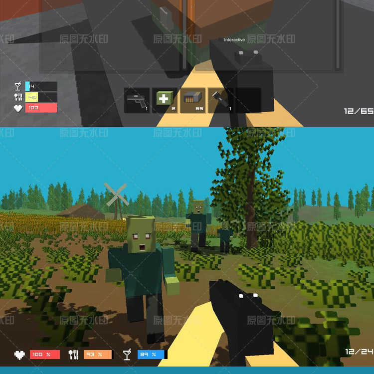 unity3d源码 多人局域网FPS对战游戏 像素我的世界风格射击僵尸