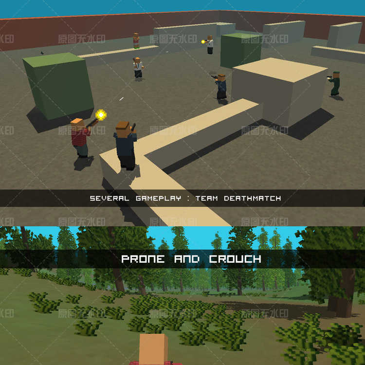 unity3d源码 多人局域网FPS对战游戏 像素我的世界风格射击僵尸