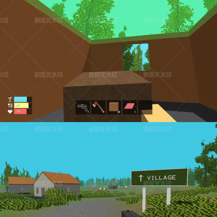 unity3d源码 多人局域网FPS对战游戏 像素我的世界风格射击僵尸