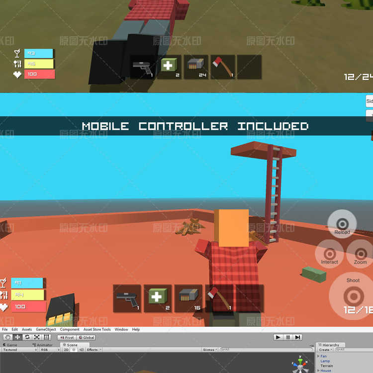 unity3d源码 多人局域网FPS对战游戏 像素我的世界风格射击僵尸