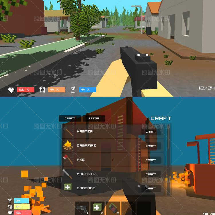 unity3d源码 多人局域网FPS对战游戏 像素我的世界风格射击僵尸