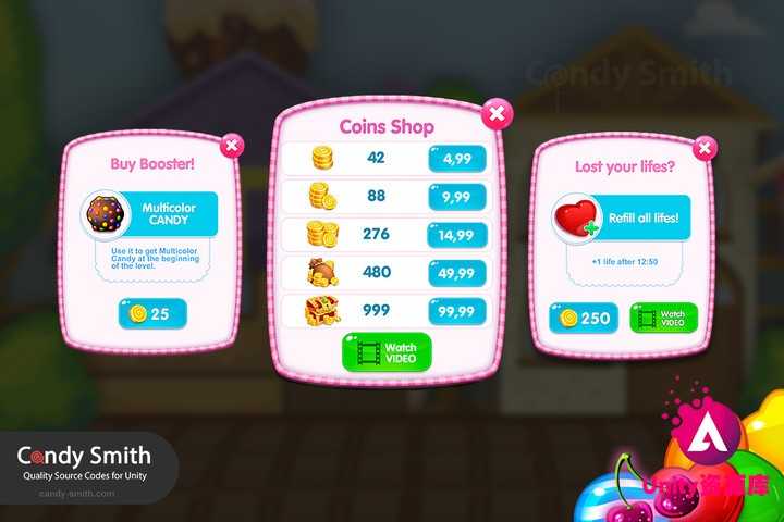 unity3d Match 3 Sweet Sugar 1.4 消消乐益智卡通小游戏源码