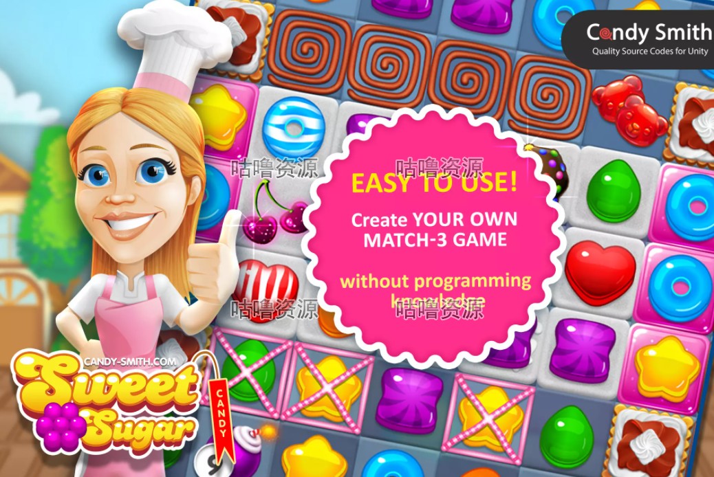 Unity3D Match 3 Sweet Sugar 1.4 糖果消消乐游戏完整项目源码 - 宋马