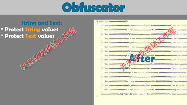 Unity3D资源Obfuscator Pro 4.0.5+4.0.6 游戏代码源码混淆加密安全插件