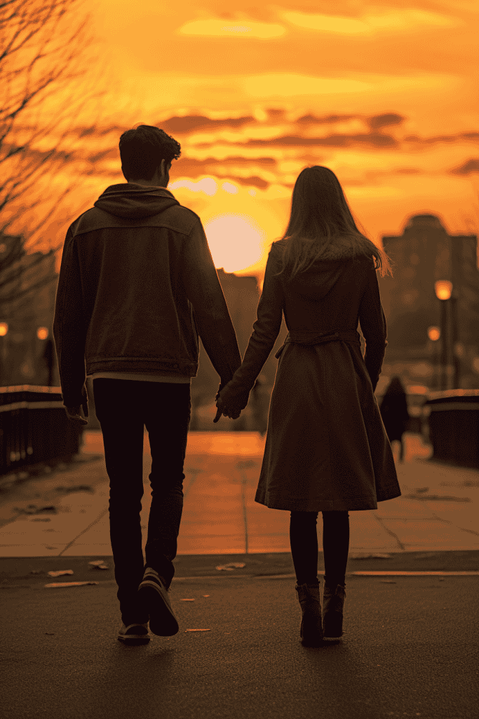 浪漫爱情情侣牵手漫步海边唯美约会场景恩爱画面高清视频资源素材