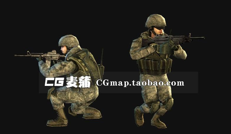 射击CS类对战争人物模型绑定动作素材 unity3D角色模型资源低模