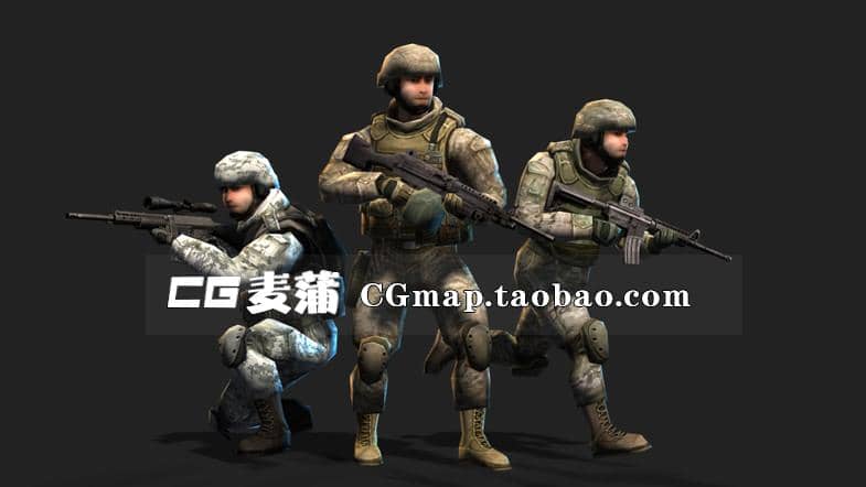 射击CS类对战争人物模型绑定动作素材 unity3D角色模型资源低模